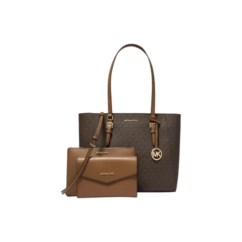 MICHAEL KORS CHARLOTTE Искусственная кожа Monogram Сумка Тоут Комбинированная Сумка Большая Женская Темно-коричневый и Желтый Коричневый