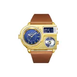 Коричневый ремешок, синий циферблат