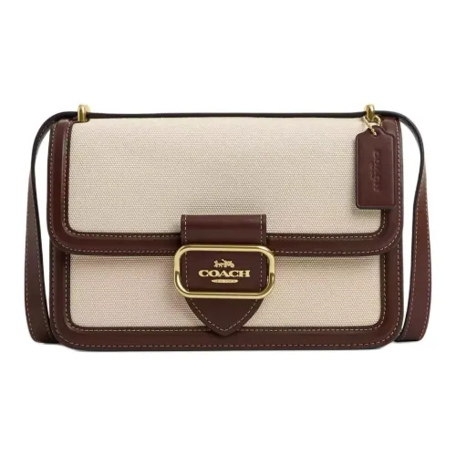 COACH Morgan Холст Телячья кожа Сумка через плечо Средняя Женская Золото и Естественный Многоцветный