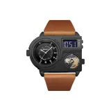 Коричневый ремешок, черный циферблат