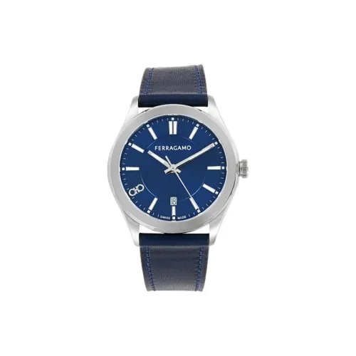 FERRAGAMO Наручные часы Кварцевый механизм Кожаный ремешок 42 мм Синий циферблат Мужские часы