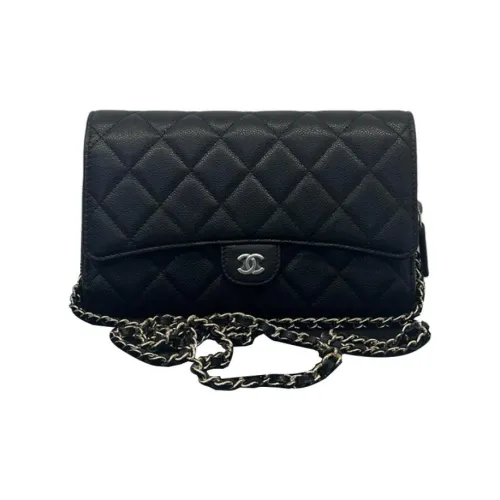 CHANEL WOC Кожа с текстурой Litchi Grain Телячья кожа Сумка через плечо Женская Черная