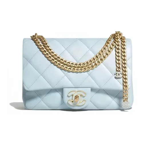 CHANEL Lambskin Flip-сумка сумка через плечо маленькая сумка на плечо женская светло-синяя