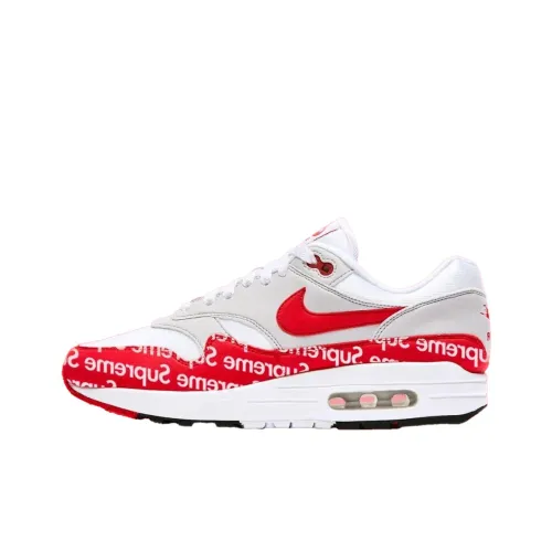 Supreme x Nike Air Max 1 Low Топ Повседневные Беговые Кроссовки Унисекс Белый Серый Красный