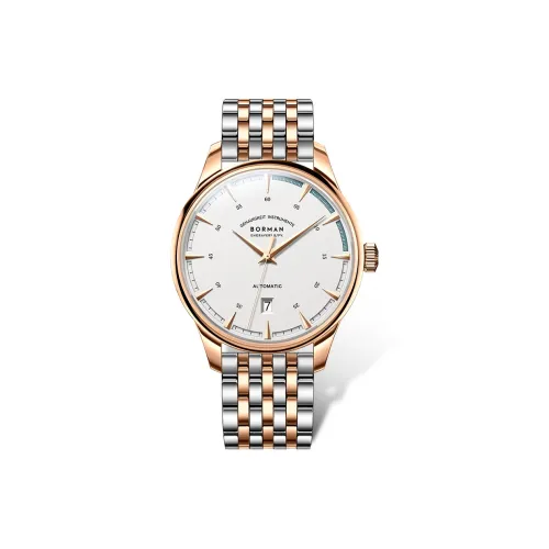 BORMAN Автоматический Механический Механизм Нержавеющая Сталь Ремешок Часы Мужские Белый Циферблат