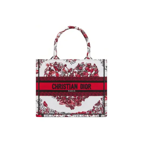 DIOR BookTote Вышивка Тоут Сумка Сумка для покупок Сумка Маленькая Женская Белая и Красная