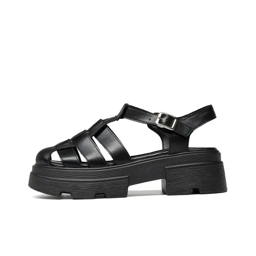 HLA Сандалии в римском стиле Женские 2024 Новинка Закрытый носок Cut Out Ткани вязаные Платформа увеличивающая высоту Свинья Cage Обувь