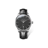 Серебряный корпус с черным циферблатом, черная кожа