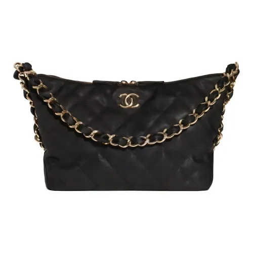 CHANEL Яркий с рельефом телячья кожа и золото металлическая сумка через плечо большая женская черная