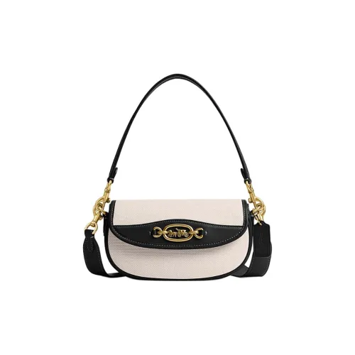 COACH Харлей Ткань с Коровьей Кожей Портативная Сумка через плечо Сумка на плечо среднего размера Женская Saltstone Черная