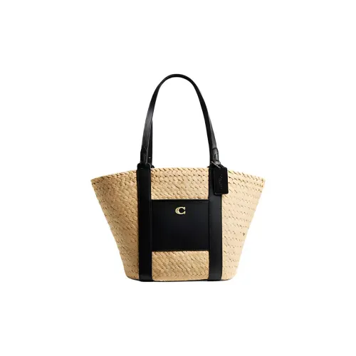 COACH Солома Телячья кожа Тоут Сумка Сумка для покупок Сумка через плечо Маленькая Женская Естественная
