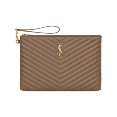 SAINT LAURENT Клатч из коровьей кожи женский темно-хаки