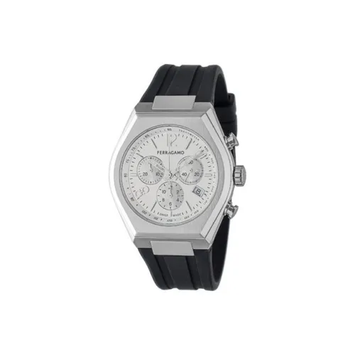 FERRAGAMO Наручные часы Кварцевый механизм Резиновый ремешок 43,5*42 мм Серебристый циферблат Мужские часы