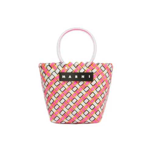 MARNI Полипропиленовая Корзина из Коровьей Кожи Сумка-тоут Сумка для покупок Женская Белая и Розовая