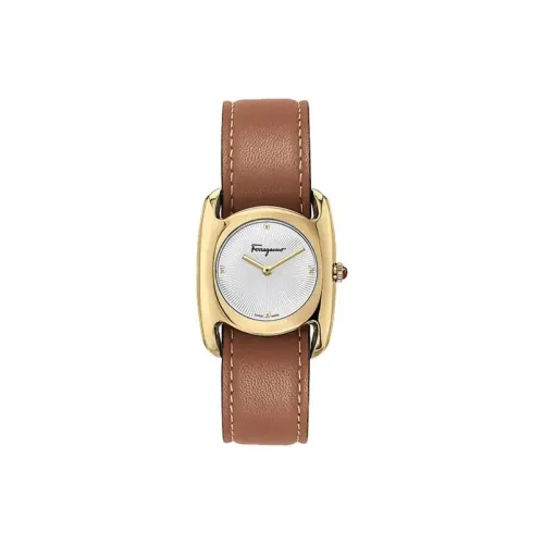 FERRAGAMO Наручные часы Кварцевый механизм Кожаный ремешок 35 мм Белый циферблат Женские часы