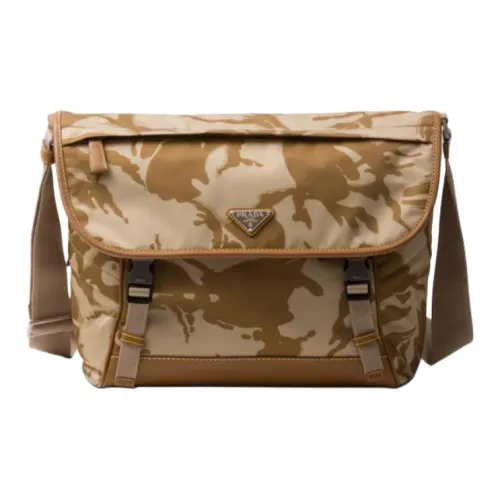 PRADA Переработанный нейлон с кожаными вставками курьерская сумка сумка через плечо мужская хаки