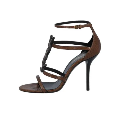 SAINT LAURENT Cassandre One Ремень Сандалии Женские Коричневый