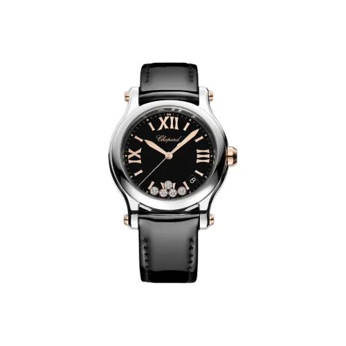 CHOPARD HAPPY SPORT Collection Кварцевый механизм Женские часы 36 мм Черный циферблат Корпус из нержавеющей стали Ремешок из коровьей кожи