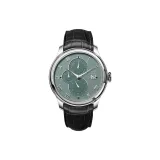 Зеленый циферблат - серебряные стрелки - черный кожаный ремешок.