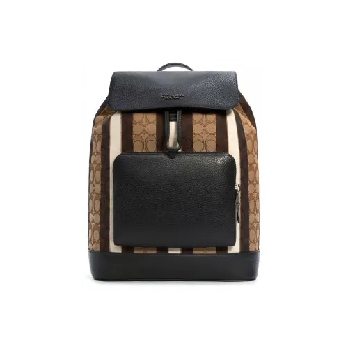 COACH Ткань Рюкзак Большой Мужской Хаки и Коричневый Многоцветный
