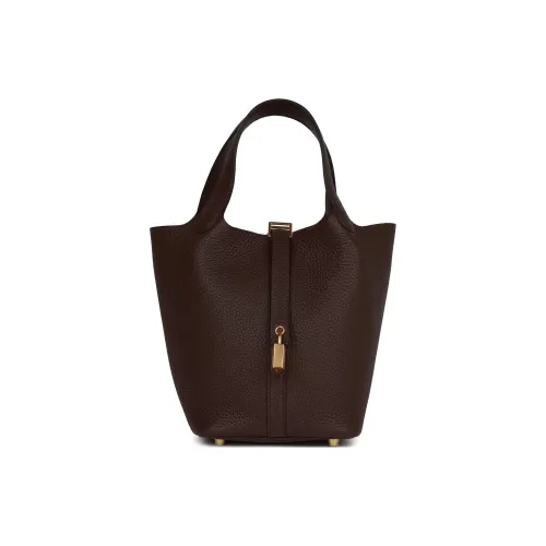 HERMES Picotin Lock Clemence Bullock Кожа Корзина Сумка Ведрообразная Сумка Женская Сумка 3W Prunoir Темно-красно-фиолетовый