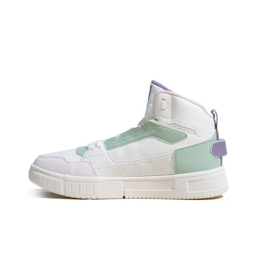 QIAODAN Покрытие Slip-Resistant Balance Lightweight High Top Скейтборд Кроссовки Женские Айвори Нефрит Зеленый