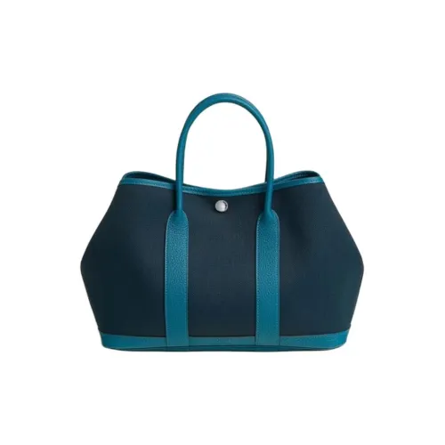 HERMES Garden Party Холст с Negonda Телячья кожа Холст Сумка Сумка Женская Темно-синий