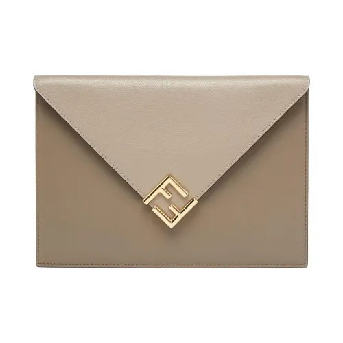 FENDI FF Diamonds Series Телячья кожа Клатч Большой Женский Серый Голубой Серый