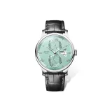 Серебряный корпус, ледяной зеленый, черная кожа.