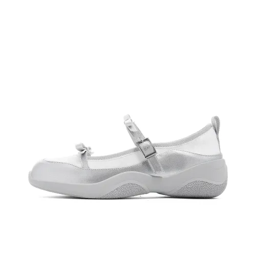 EBLAN Туфли Мэри Джейн с грубым каблуком женские серебряные