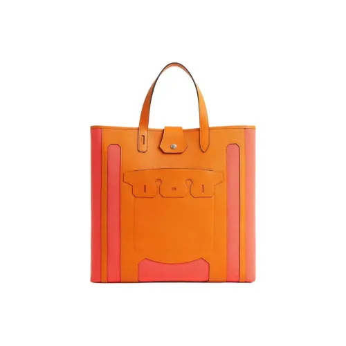 HERMES Телячья кожа с цветным холстом тоут-сумка сумка для покупок женская апельсин