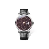 Серебряный корпус, теплый красный, черный, кожаный ремешок