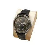 Винтажный обожженный чай - серебряный, кожаный ремешок черного цвета