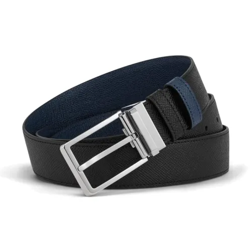Dunhill Двойной Сided Дизайн Шпилька Коровья кожа Ремни Мужской Черный Синий Ширина 3,5CM