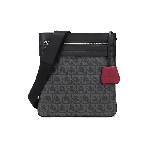 FERRAGAMO Кожа Курьерская Сумка Сумка через плечо Мужская Черная