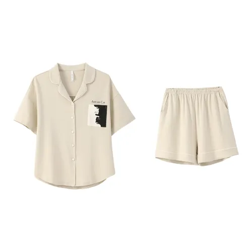 Aannsfam Pajama Комплект Женский Кремовый Абрикосовый Желтый