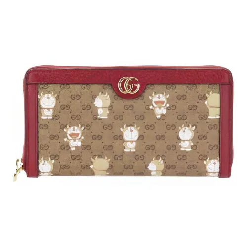 GUCCI Doraemon Collaboration Холст с кожей Кошелек Унисекс Красный Эбеновый