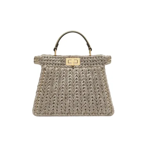 FENDI Кожаная отделка Сумка через плечо Сумка Маленькая Женская Голубино-серая