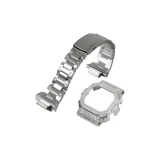 Серебряный полностью украшенный стразами стальной корпус + серебряный стальной браслет, набор одежды