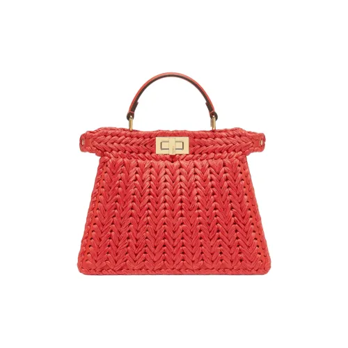 FENDI Peekaboo ISeeU Кожа Рафия Пальмовый лист Волокно Одно плечо Сумка Маленькая Женская Красная