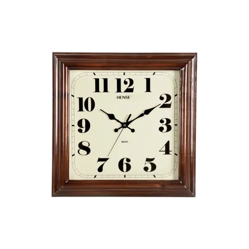 HENSE Массивная Деревянная Стена Часы Гостиная Часы Классический стиль Бежевый Циферблат Часы Унисекс Кварцевый Механизм Часы HW32