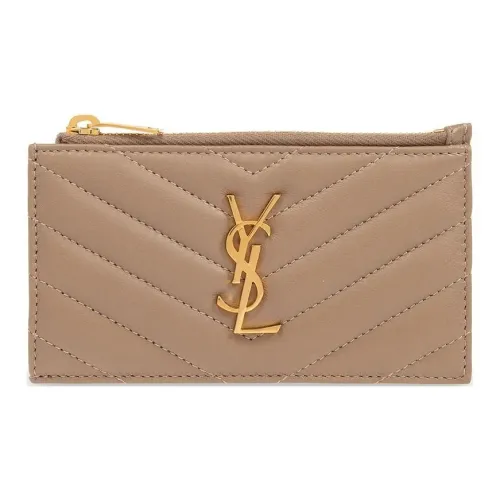 SAINT LAURENT Lambskin Картхолдер Женский Светло-коричневый