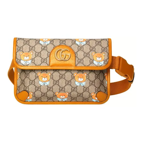 GUCCI Canvas с кожаными вставками обхват талии сумка на груди маленькая унисекс цвет эбеново-коричневый коричневый