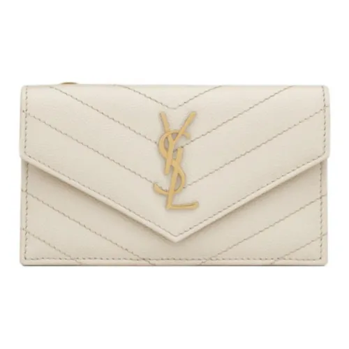 SAINT LAURENT Monogramme Коровья кожа Мелочь Кошелек Держатель для карт Женский Винтажный Белый