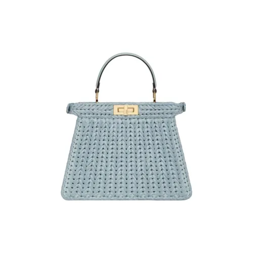 FENDI Кожа с Рафия Сумка через плечо Сумка среднего размера Женская Светло-синяя