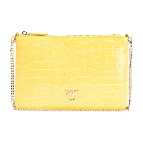 PINKO Крокодиловый узор Кожа Сумка через плечо Женская Солнце Желтый Светло-золотой