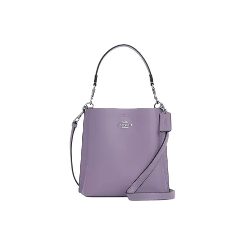 COACH Mollie Двойная Сided Кожа Ведрообразная Сумка Сумка через плечо Сумка через плечо Маленькая Женская Серебряная и Светло-фиолетовая