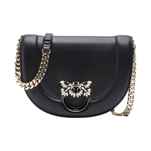 PINKO Click series Коровья кожа Сумка через плечо Женская Черная Светло-золотая