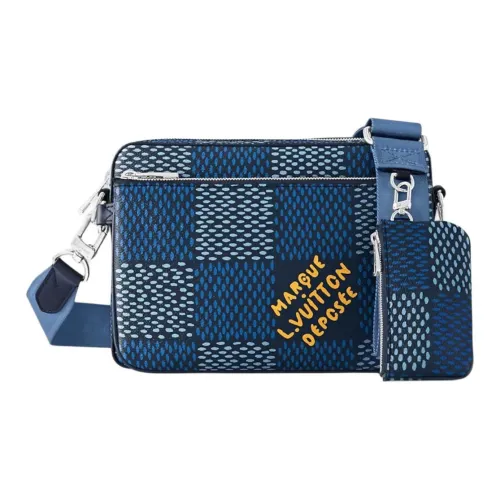 LOUIS VUITTON Trio Покрытый холст Сумка через плечо Мужской Синий