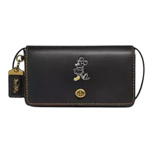 COACH Disney Коллаборация Dinky кожа сумка через плечо среднего размера женская черная